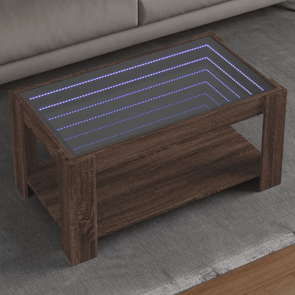 vidaXL Soffbord med LEDs brun ek 93x53x45 cm konstruerat trä
