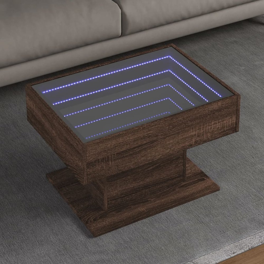 vidaXL Soffbord med LEDs brun ek 70x50x45 cm konstruerat trä