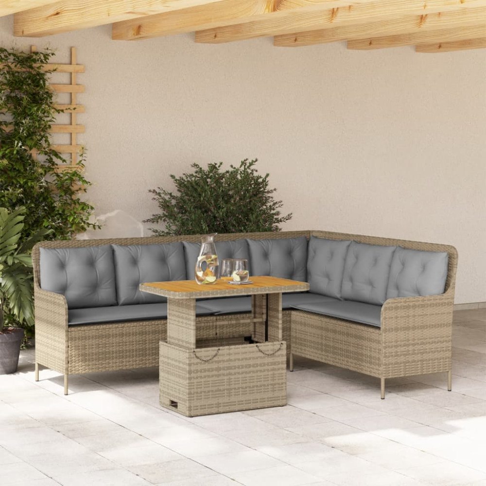 vidaXL Soffgrupp för trädgården med dynor 2 delar beige konstrotting