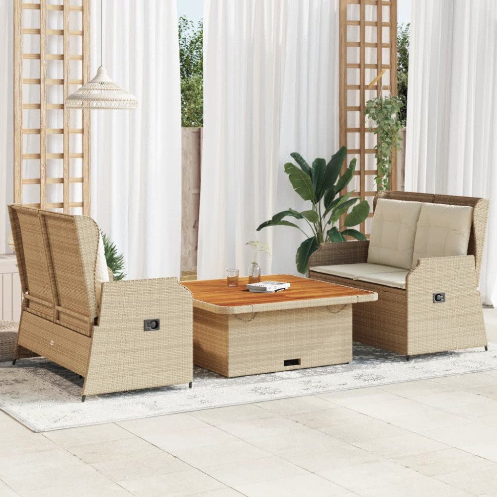 vidaXL Loungegrupp för trädgården med dynor 3 delar konstrotting beige
