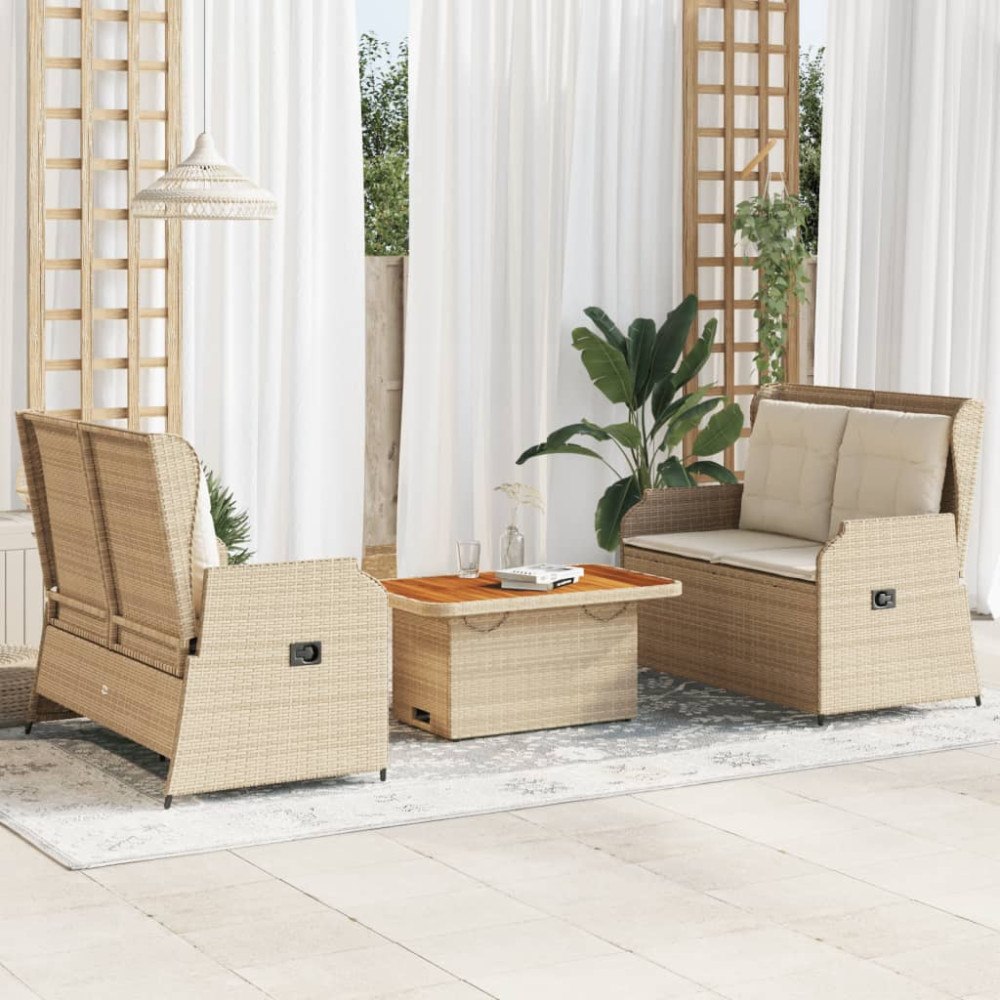vidaXL Loungegrupp för trädgården med dynor 3 delar konstrotting beige