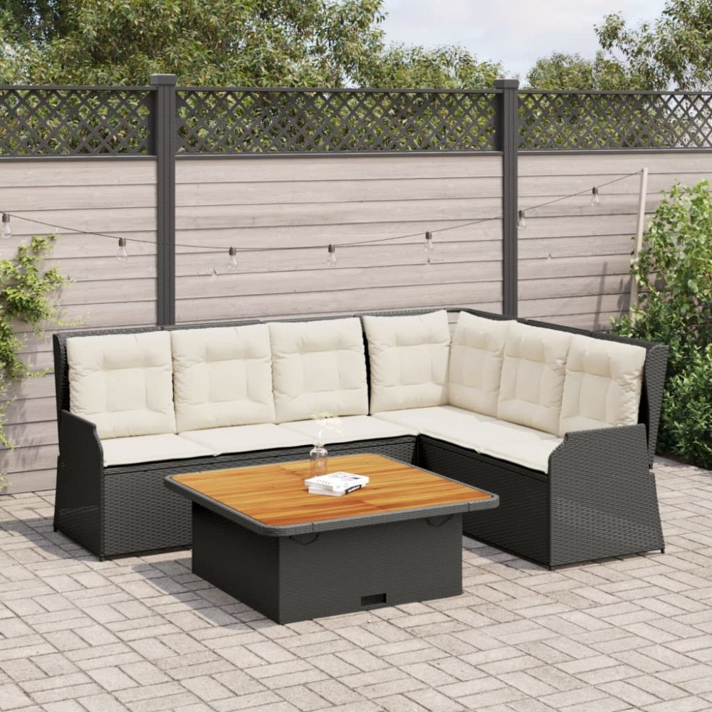 vidaXL Loungegrupp med dynor 5 delar konstrotting svart