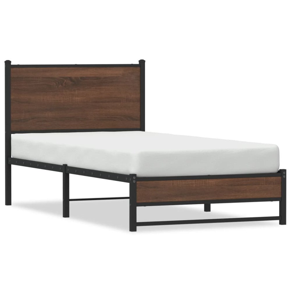 vidaXL Sängram utan madrass metall brun ek 80x200 cm