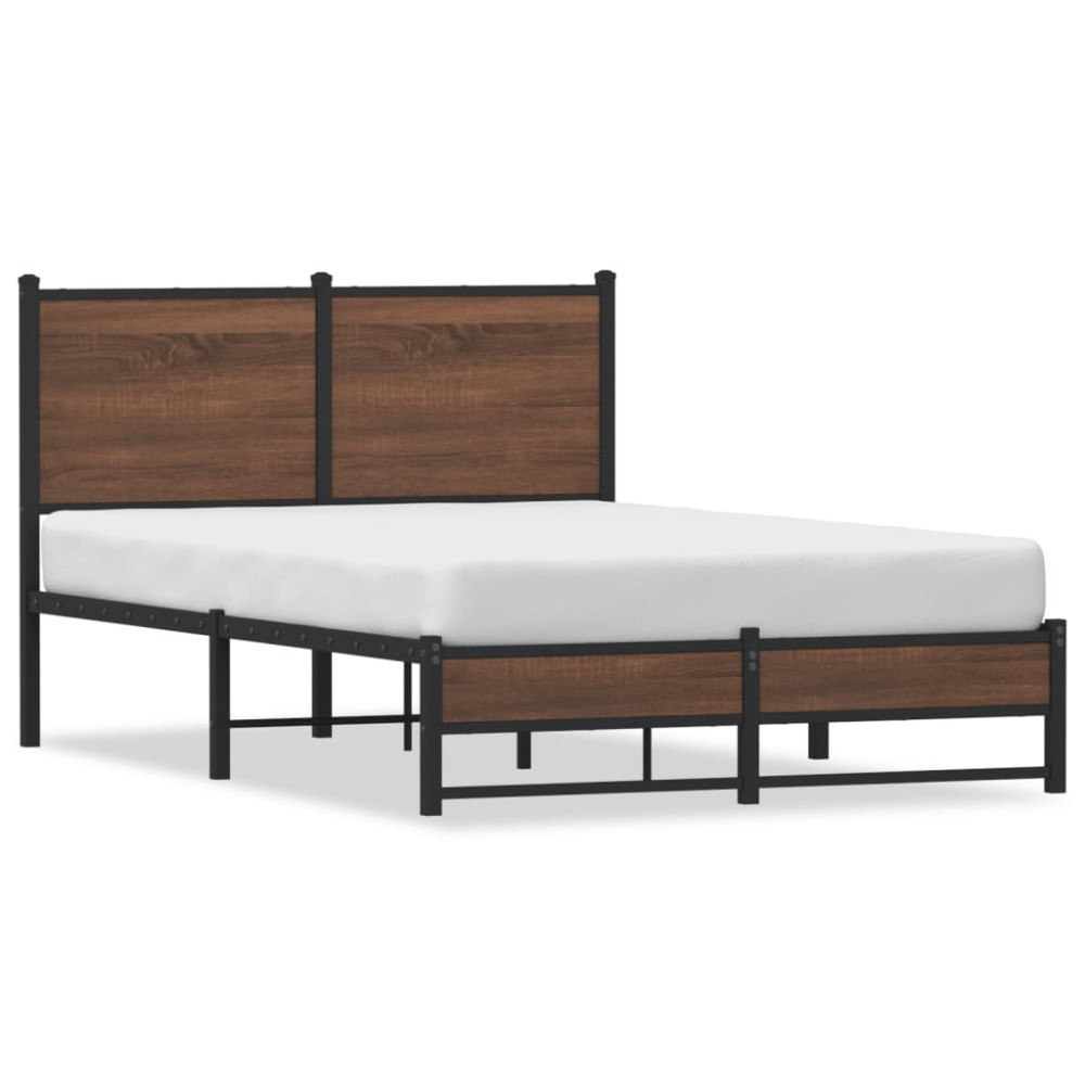 vidaXL Sängram utan madrass metall brun ek 120x200 cm