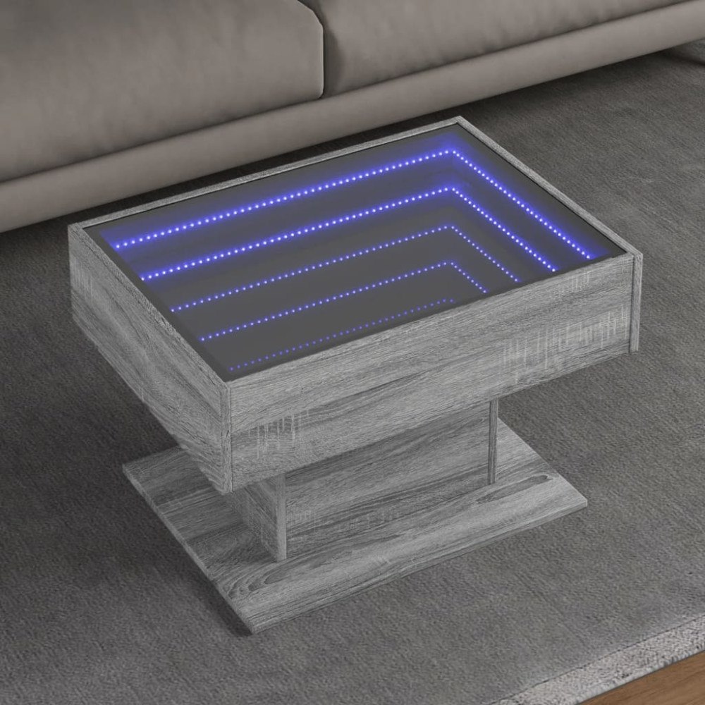 vidaXL Soffbord med LEDs grå sonoma 70x50x45 cm konstruerat trä