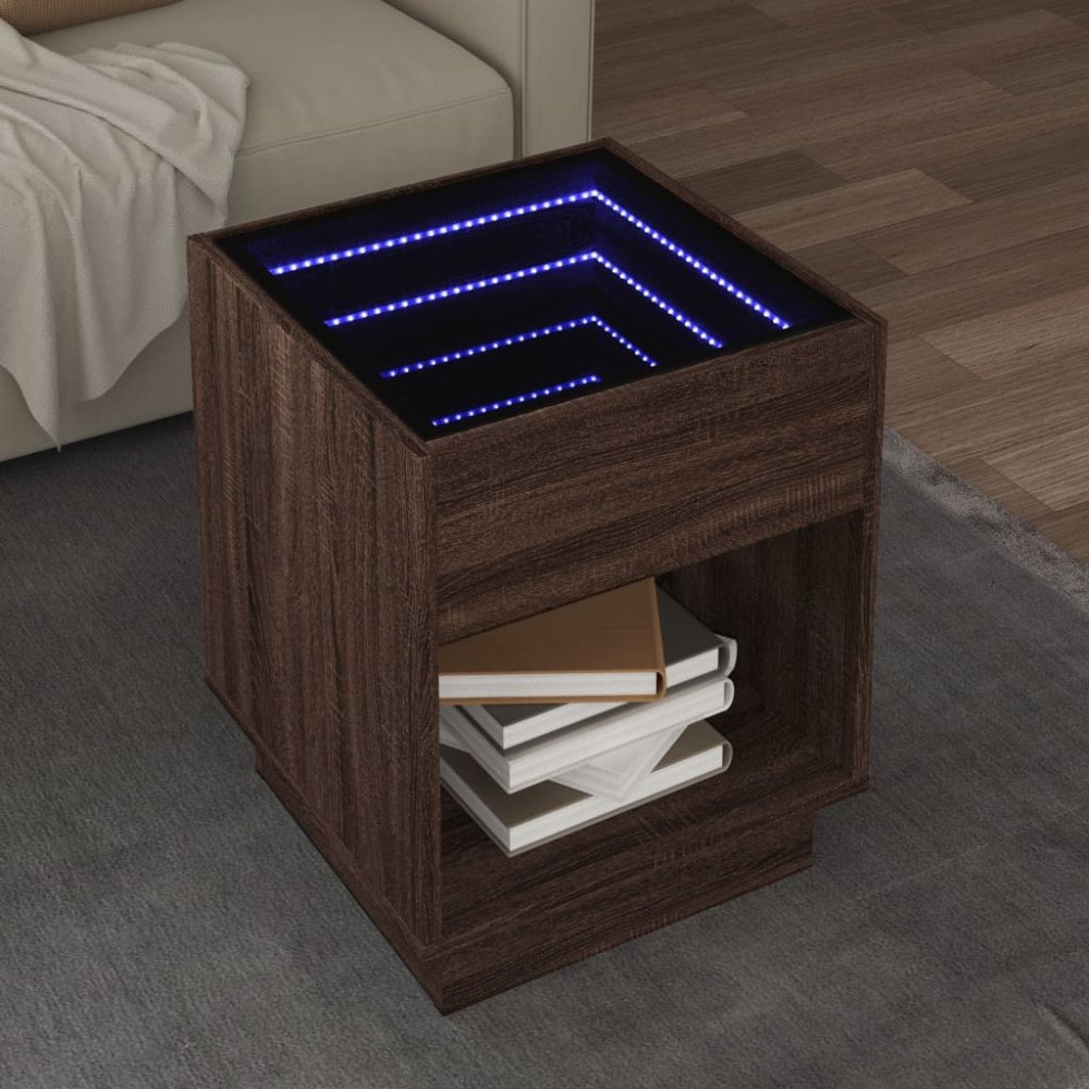vidaXL Soffbord med Infinity LEDs brun ek 40x40x50 cm