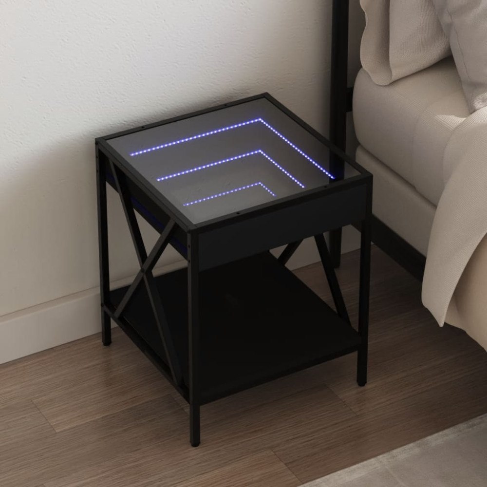 vidaXL Sängbord med Infinity LEDs svart 40x40x49 cm