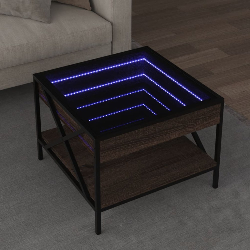 vidaXL Soffbord med Infinity LEDs brun ek 50x50x38 cm