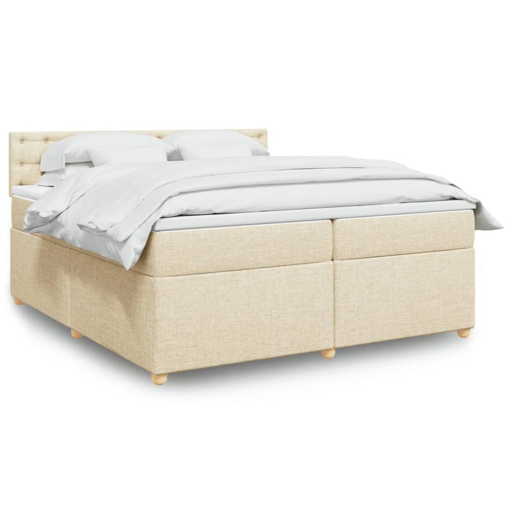 vidaXL Ramsäng med madrass gräddvit 200x200 cm tyg