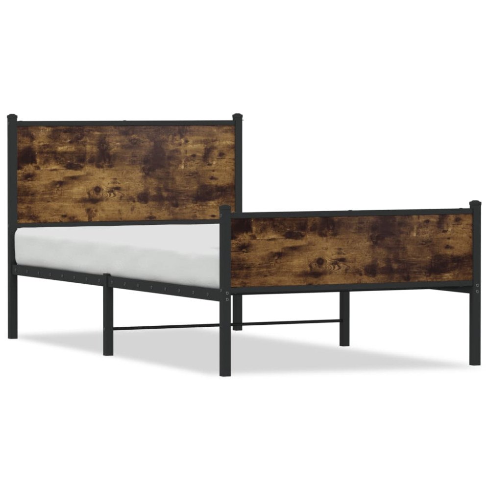 vidaXL Sängram utan madrass metall rökfärgad ek 100x190 cm