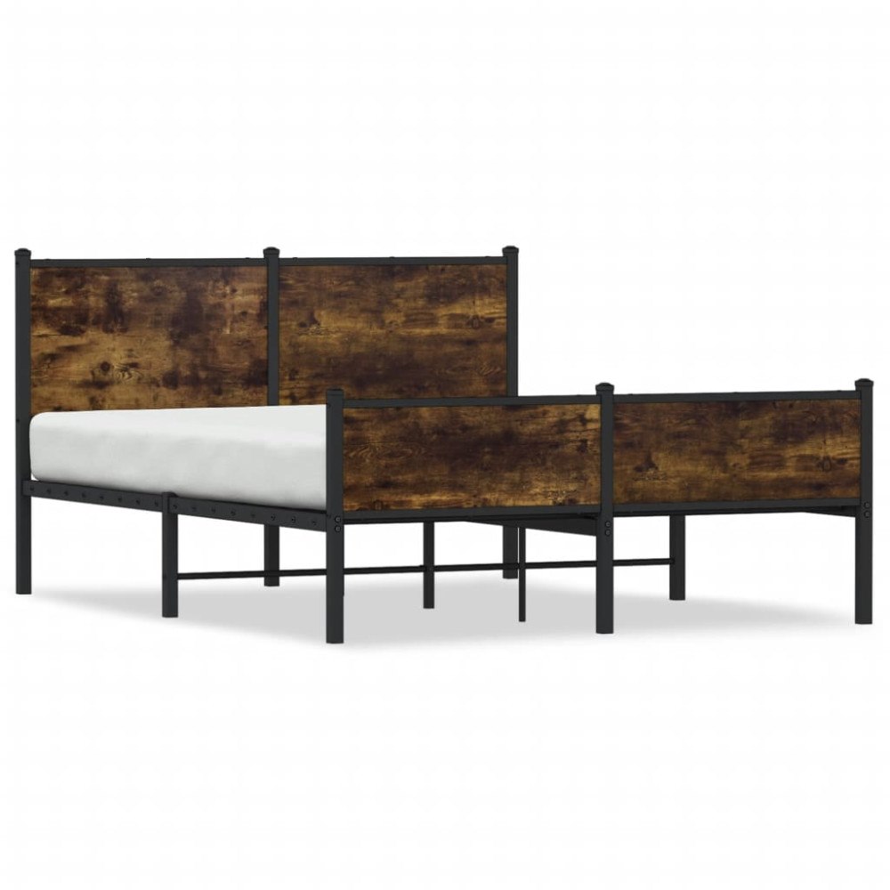 vidaXL Sängram utan madrass metall rökfärgad ek 140x190 cm