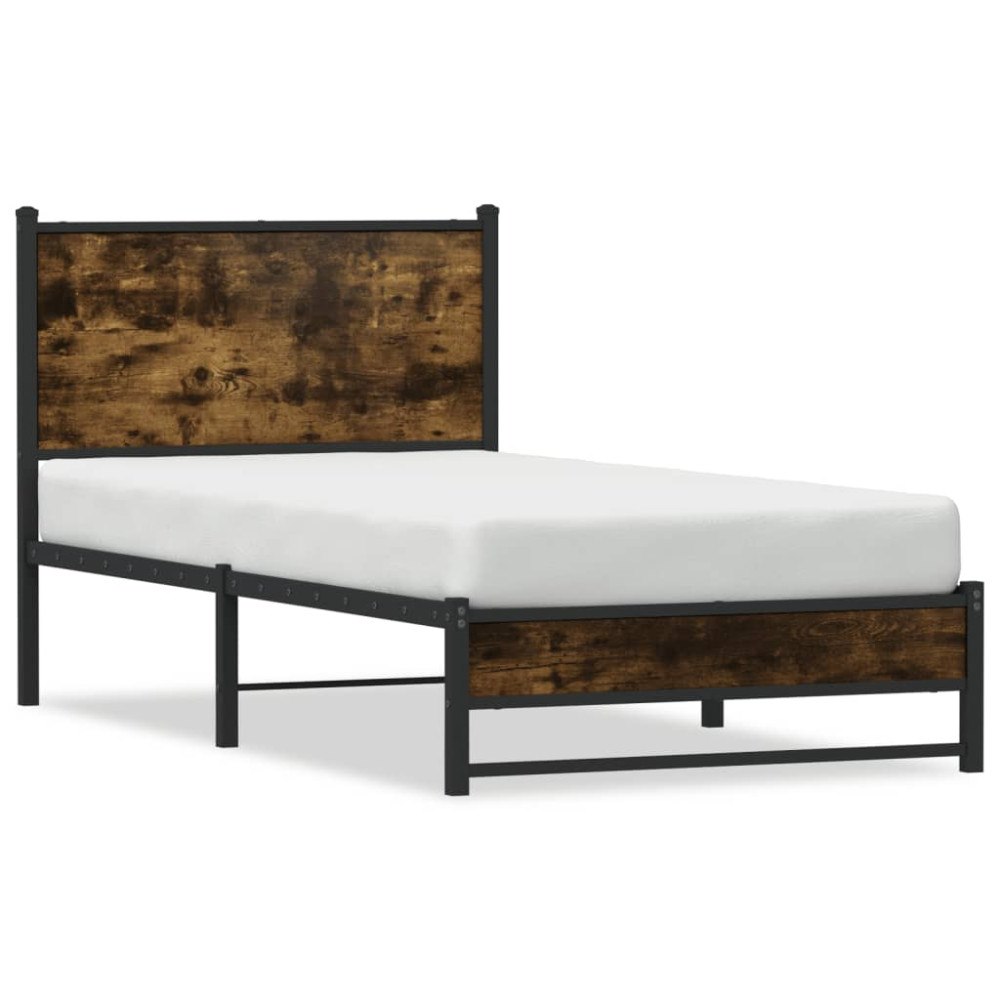 vidaXL Sängram utan madrass metall rökfärgad ek 90x200 cm