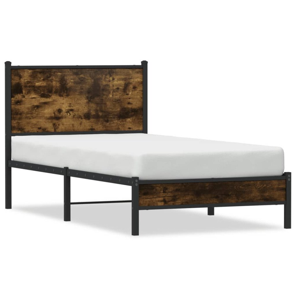 vidaXL Sängram utan madrass metall rökfärgad ek 75x190 cm