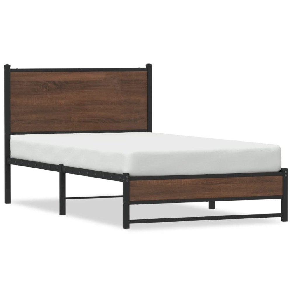 vidaXL Sängram utan madrass metall brun ek 100x190 cm