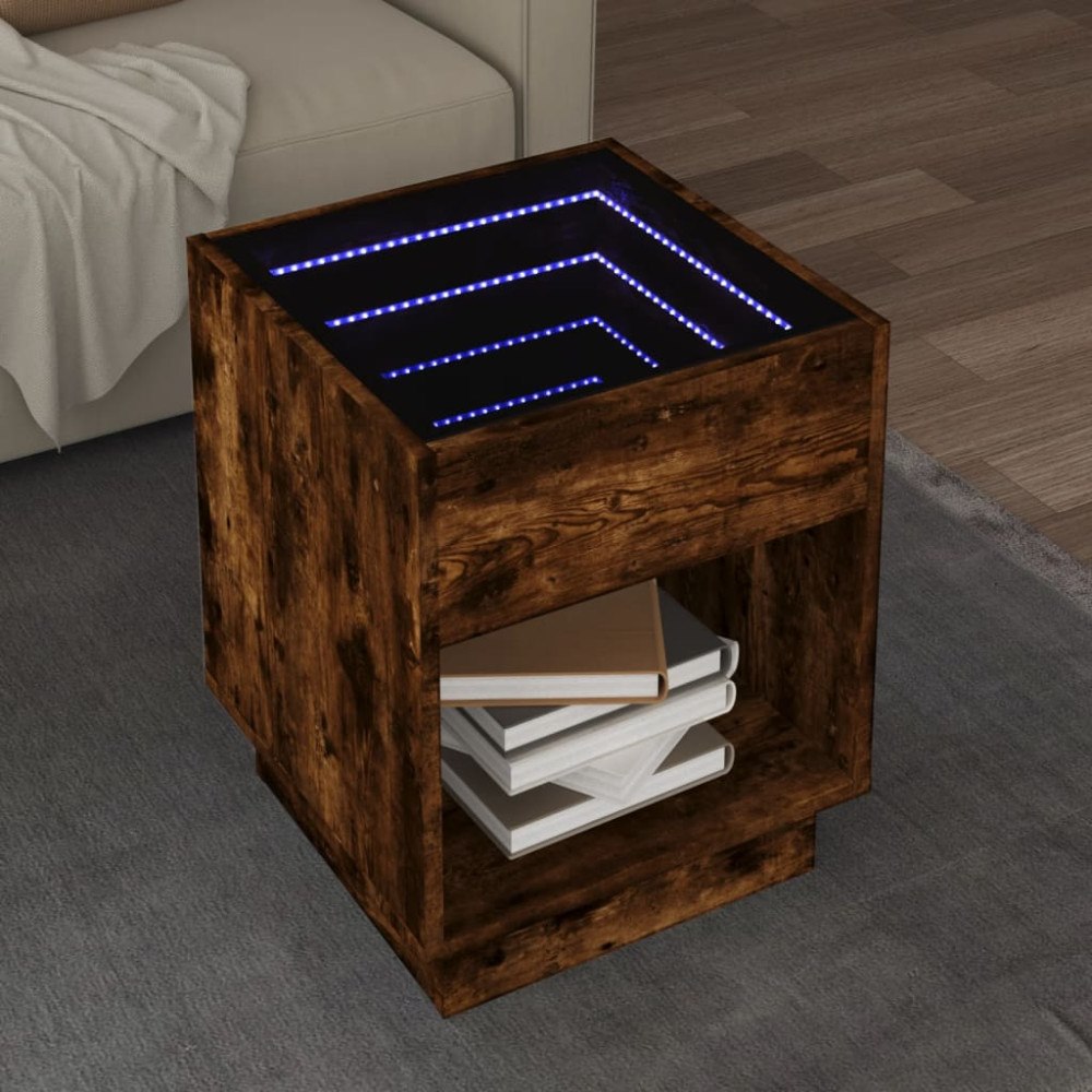 vidaXL Soffbord med Infinity LEDs rökfärgad ek 40x40x50 cm