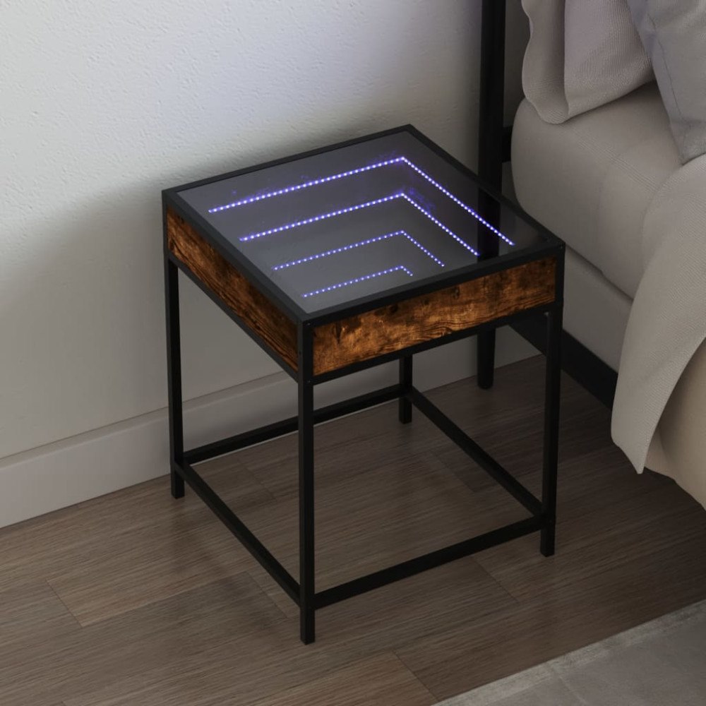 vidaXL Sängbord med Infinity LEDs rökfärgad ek 40x40x51 cm