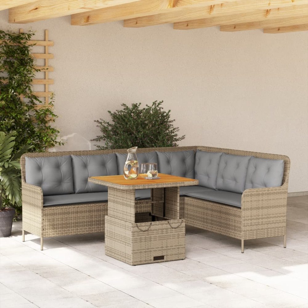 vidaXL Soffgrupp för trädgården med dynor 2 delar beige konstrotting