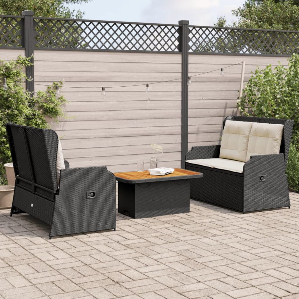 vidaXL Loungegrupp för trädgården med dynor 3 delar svart konstrotting