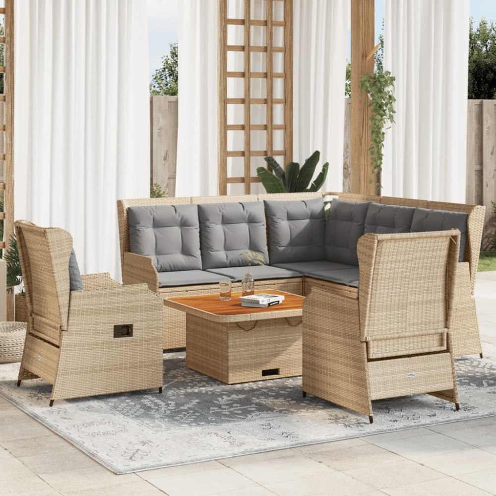 vidaXL Loungegrupp för trädgården med dynor 5 delar konstrotting beige