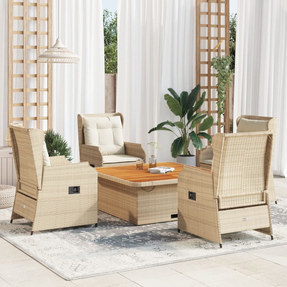 vidaXL Loungegrupp för trädgården med dynor 5 delar konstrotting beige