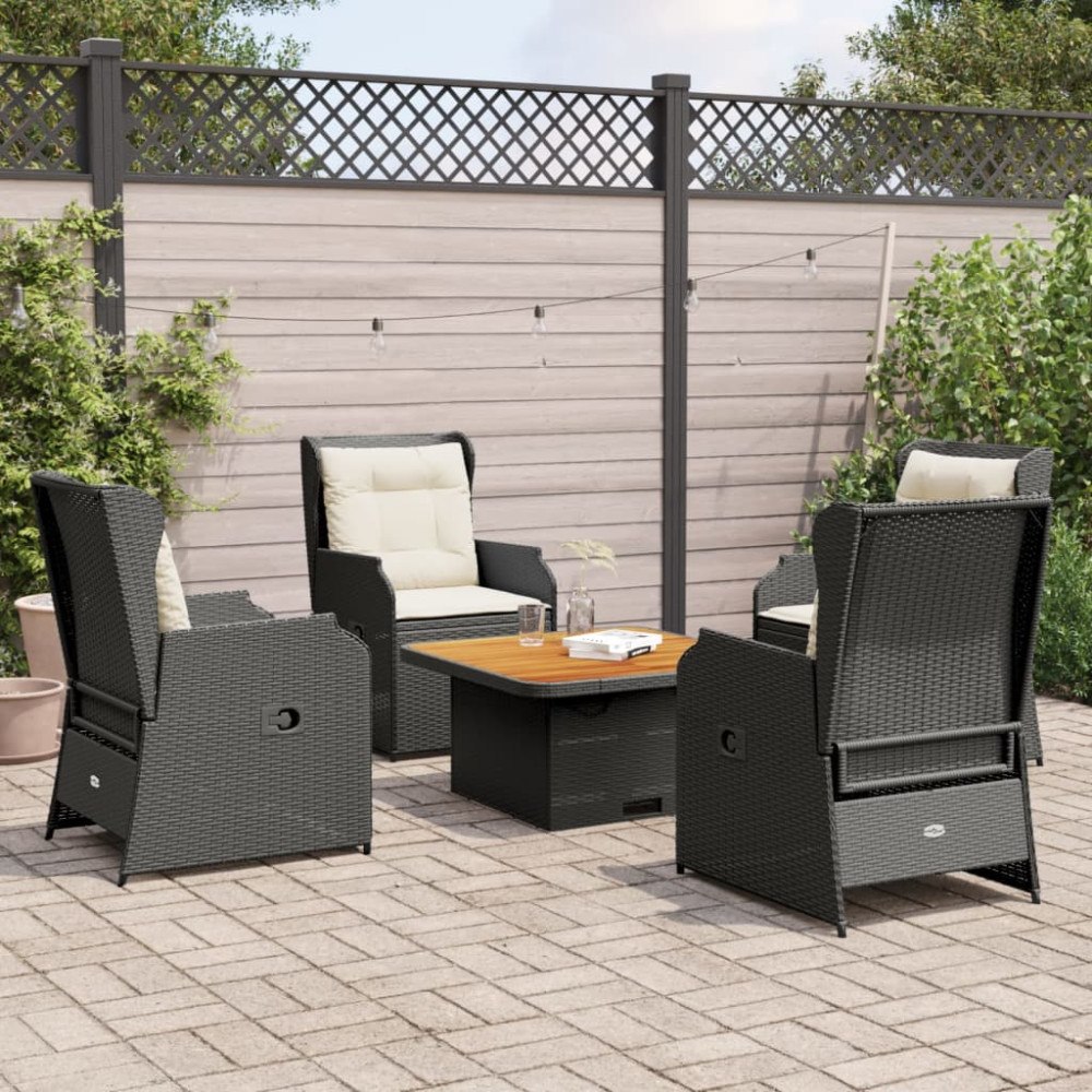 vidaXL Loungegrupp med dynor 5 delar konstrotting svart
