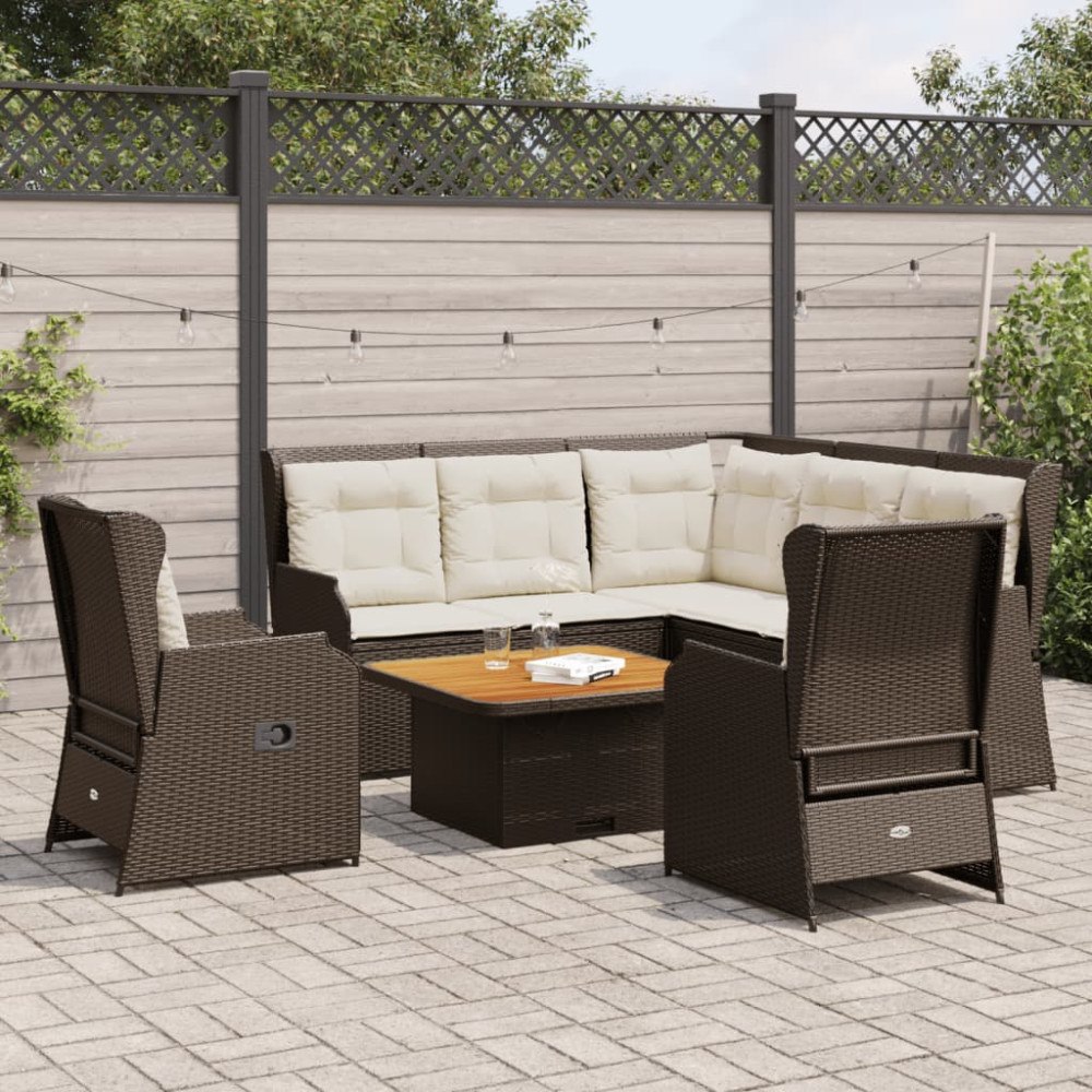 vidaXL Loungegrupp med dynor 5 delar brun konstrotting