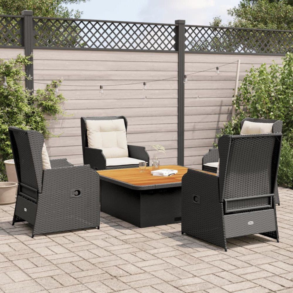 vidaXL Loungegrupp med dynor 5 delar konstrotting svart