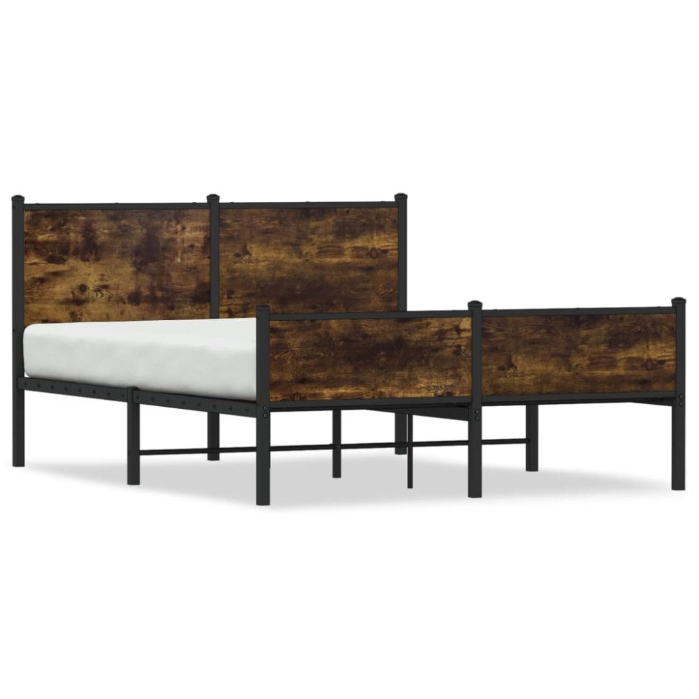 vidaXL Sängram utan madrass metall rökfärgad ek 137x190 cm