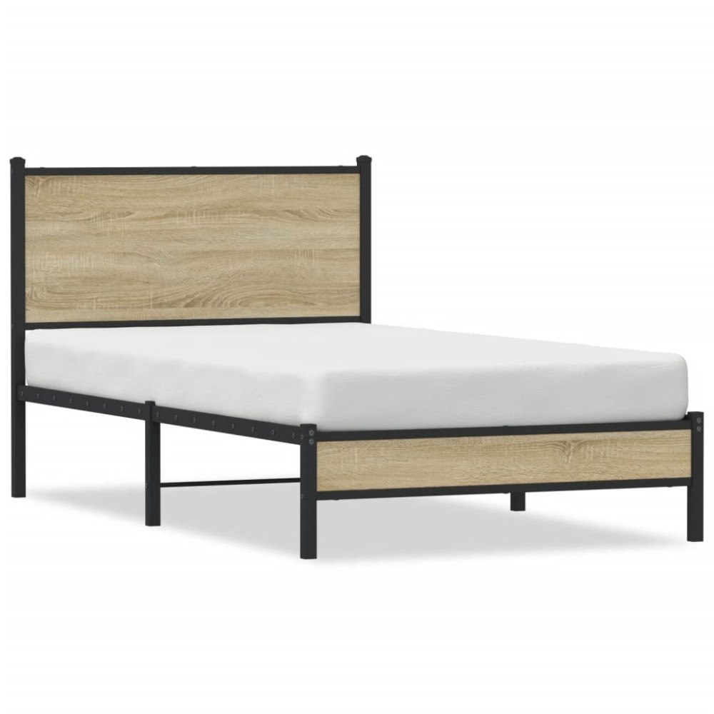 vidaXL Sängram utan madrass metall sonoma-ek 100x200 cm
