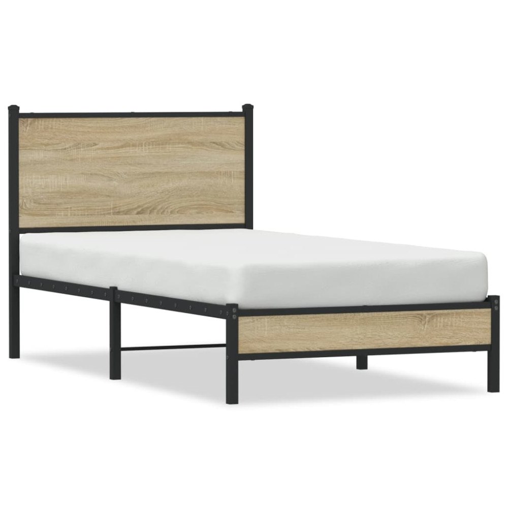 vidaXL Sängram utan madrass metall sonoma-ek 90x200 cm