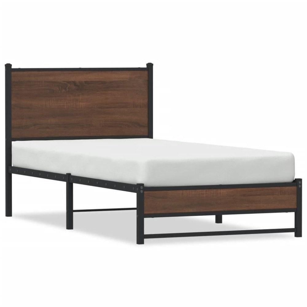 vidaXL Sängram utan madrass metall brun ek 90x190 cm