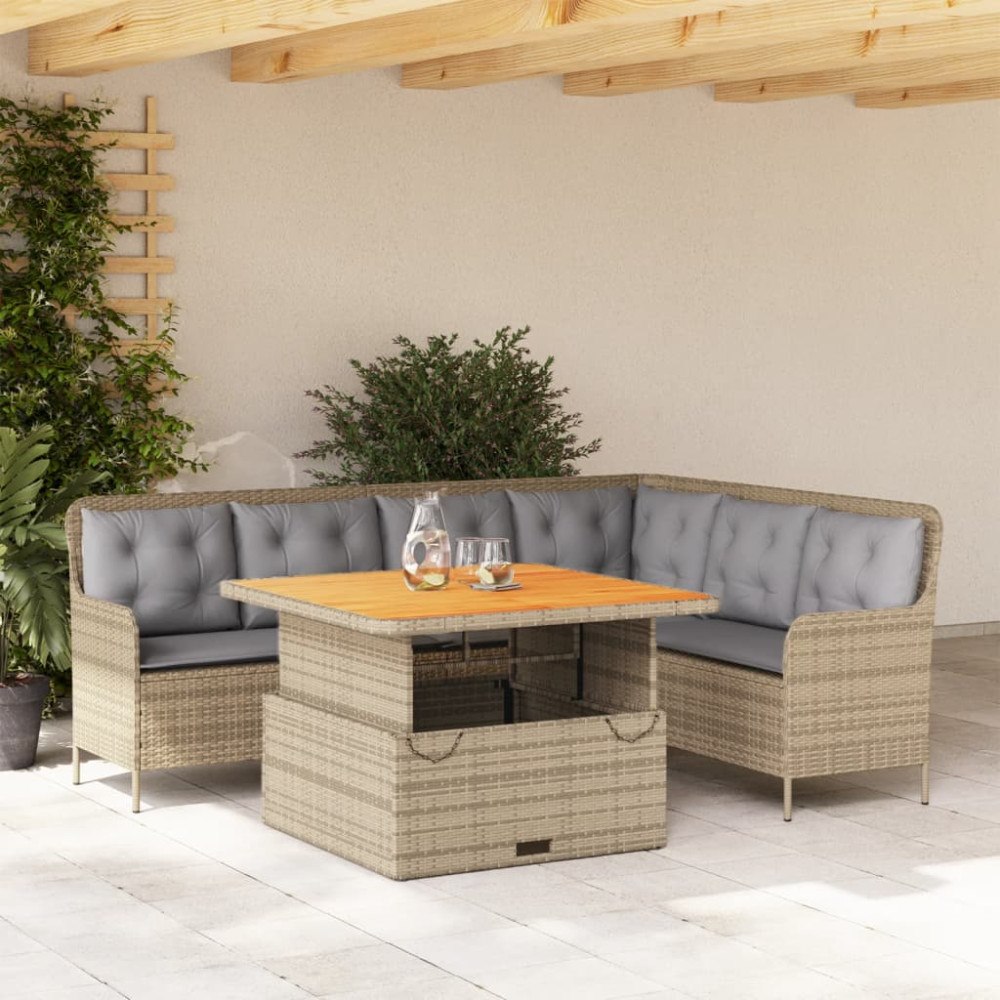vidaXL Soffgrupp för trädgården med dynor 2 delar beige konstrotting