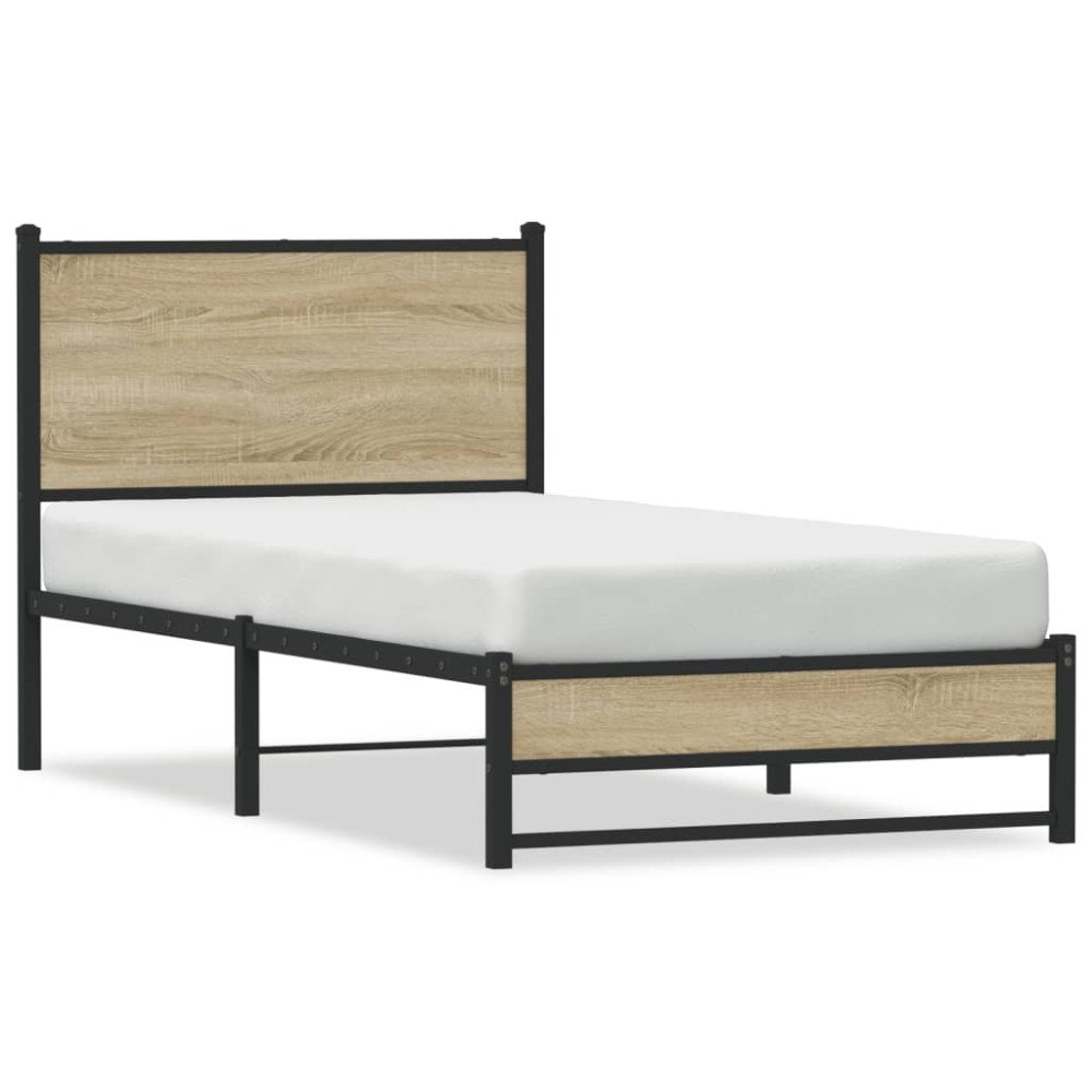 vidaXL Sängram utan madrass metall sonoma-ek 75x190 cm