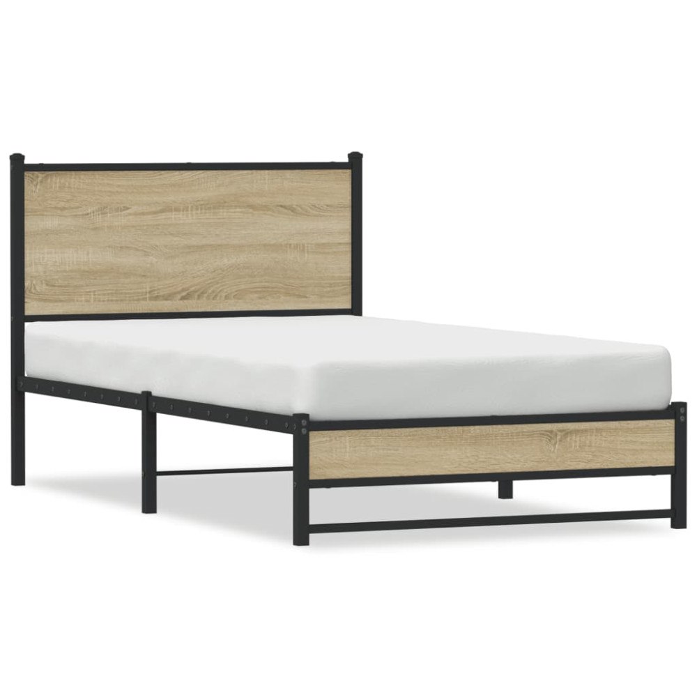 vidaXL Sängram utan madrass metall sonoma-ek 100x200 cm