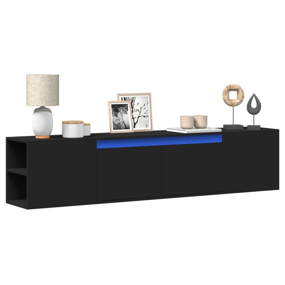 vidaXL Väggmonterad tv-bänk LEDs svart 180x31x39,5 cm