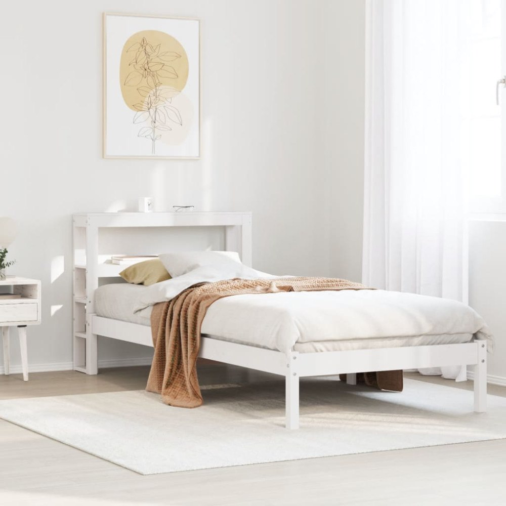 vidaXL Sängram utan madrass vit 75x190 cm massiv furu