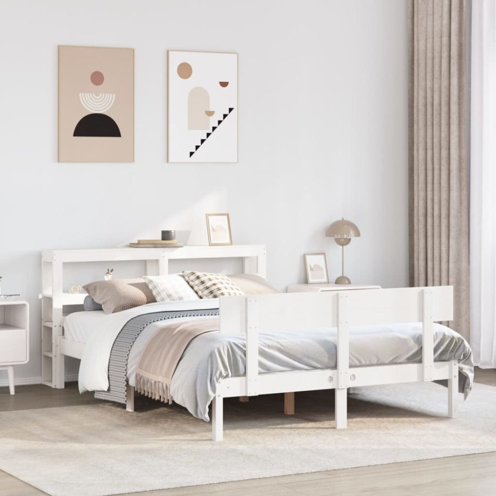 vidaXL Sängram utan madrass vit 150x200 cm massiv furu