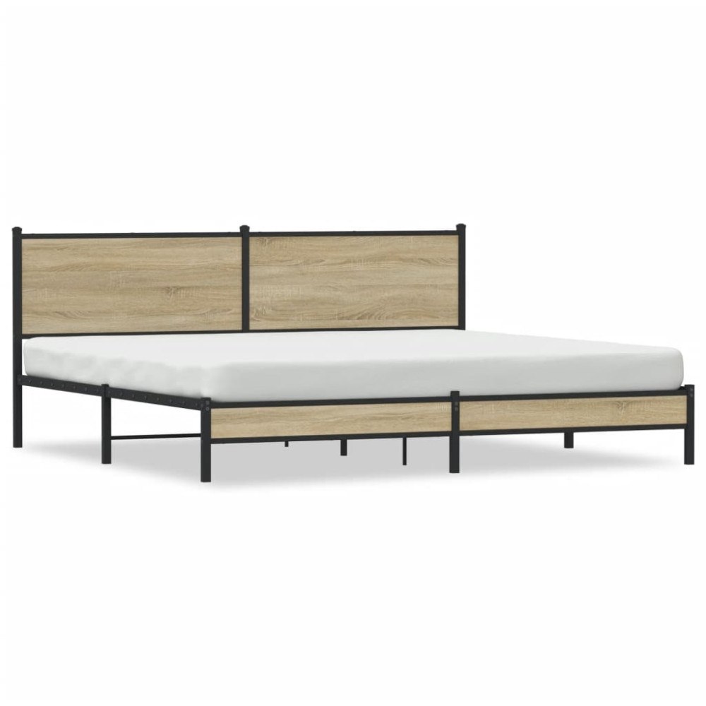 vidaXL Sängram utan madrass metall sonoma-ek 200x200 cm