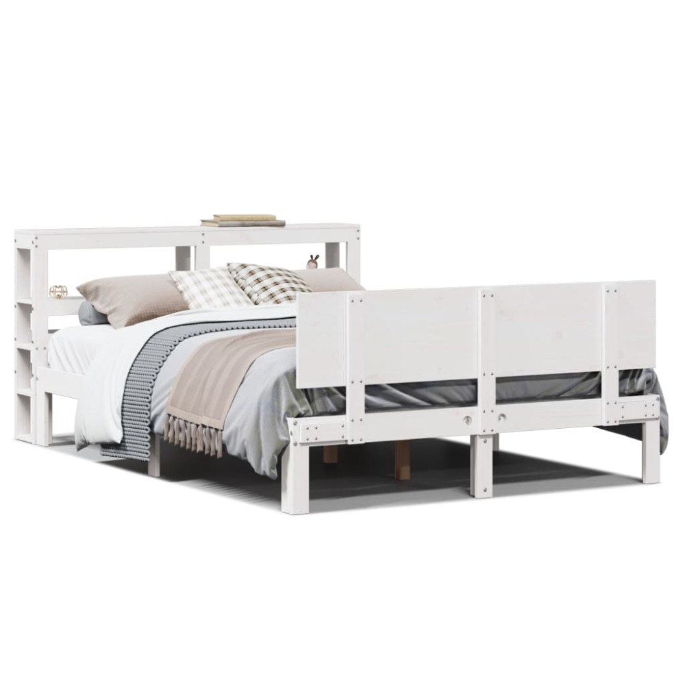 vidaXL Sängram med huvudgavel vit 120x190 cm massiv furu