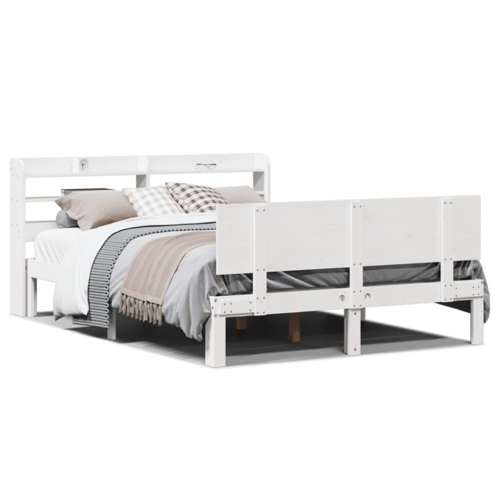 vidaXL Sängram med huvudgavel vit 120x190 cm massiv furu