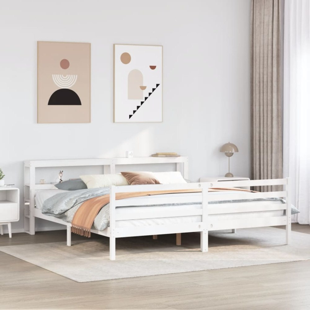 vidaXL Sängram med huvudgavel utan madrass vit 200x200 cm