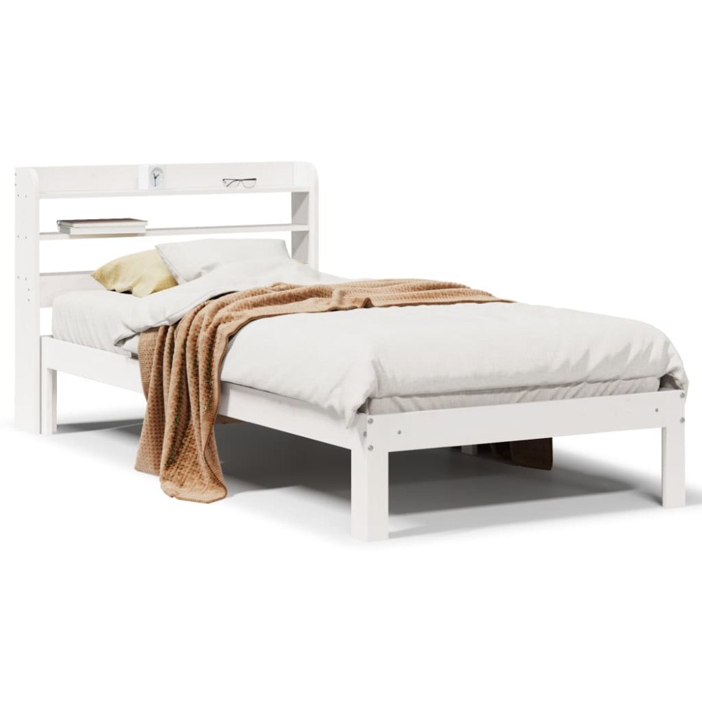 vidaXL Sängram med huvudgavel vit 75x190 cm massivt furu
