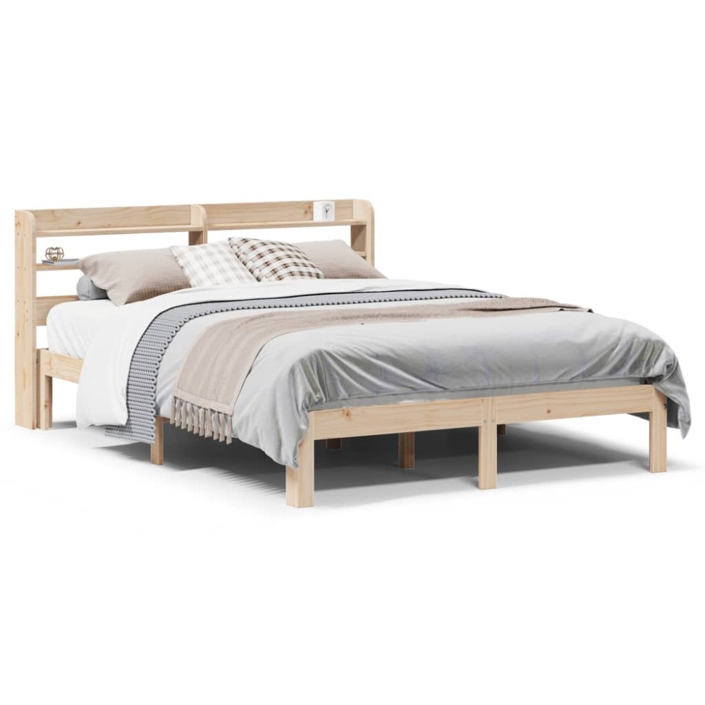 vidaXL Sängram med huvudgavel 135x190 cm massiv furu