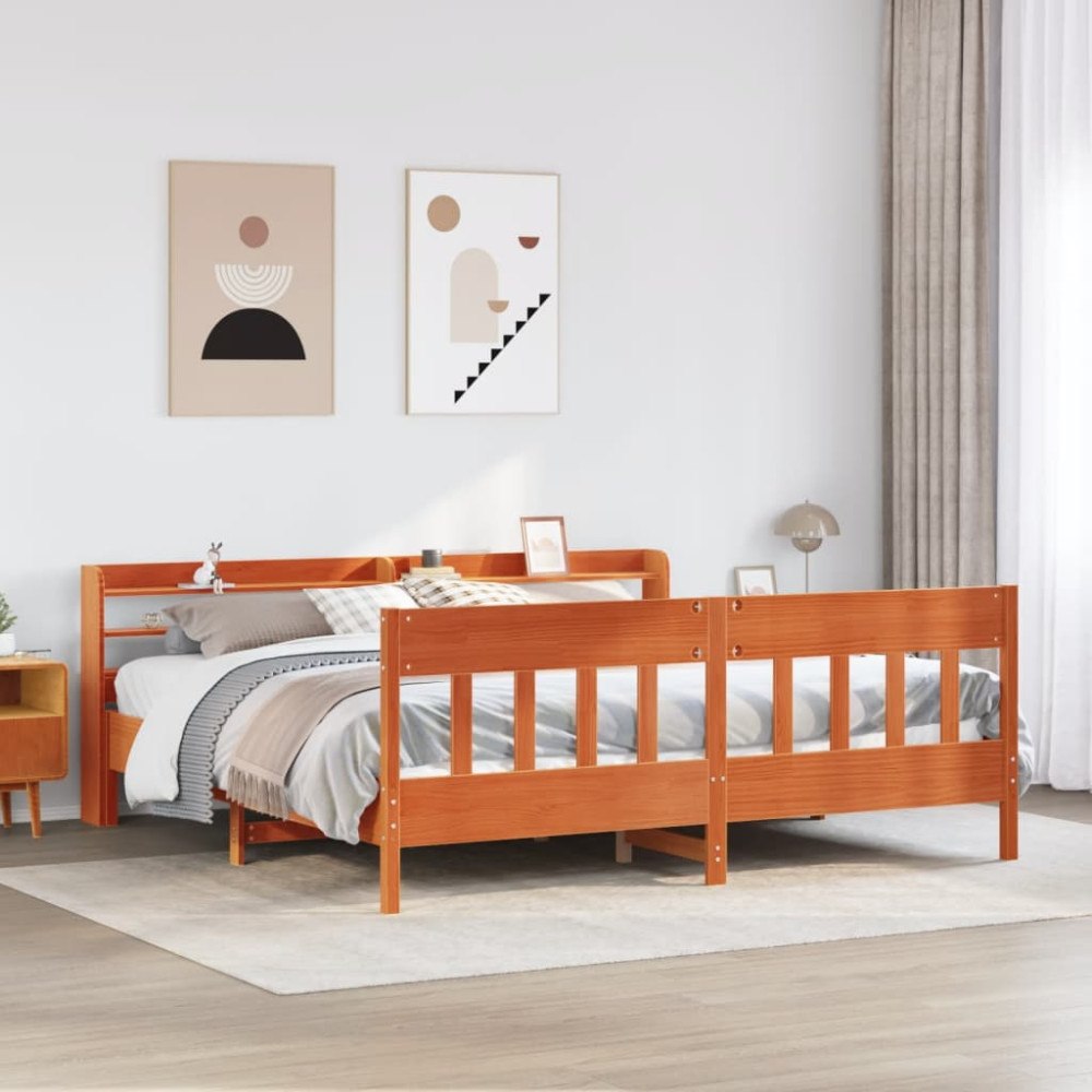 vidaXL Sängram utan madrass vaxbrun 180x200 cm massiv furu