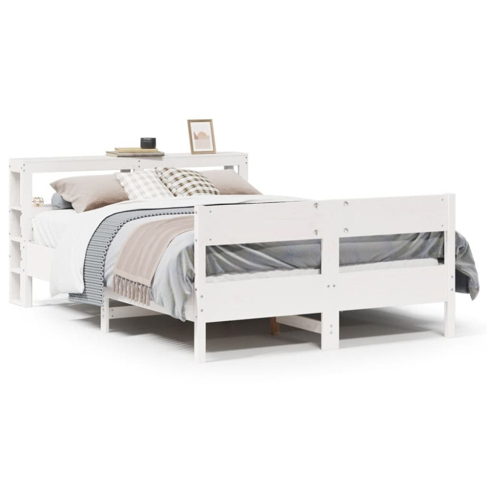vidaXL Sängram utan madrass vit 140x200 cm massiv furu
