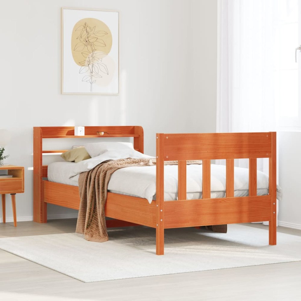 vidaXL Sängram utan madrass vaxbrun 75x190 cm massiv furu