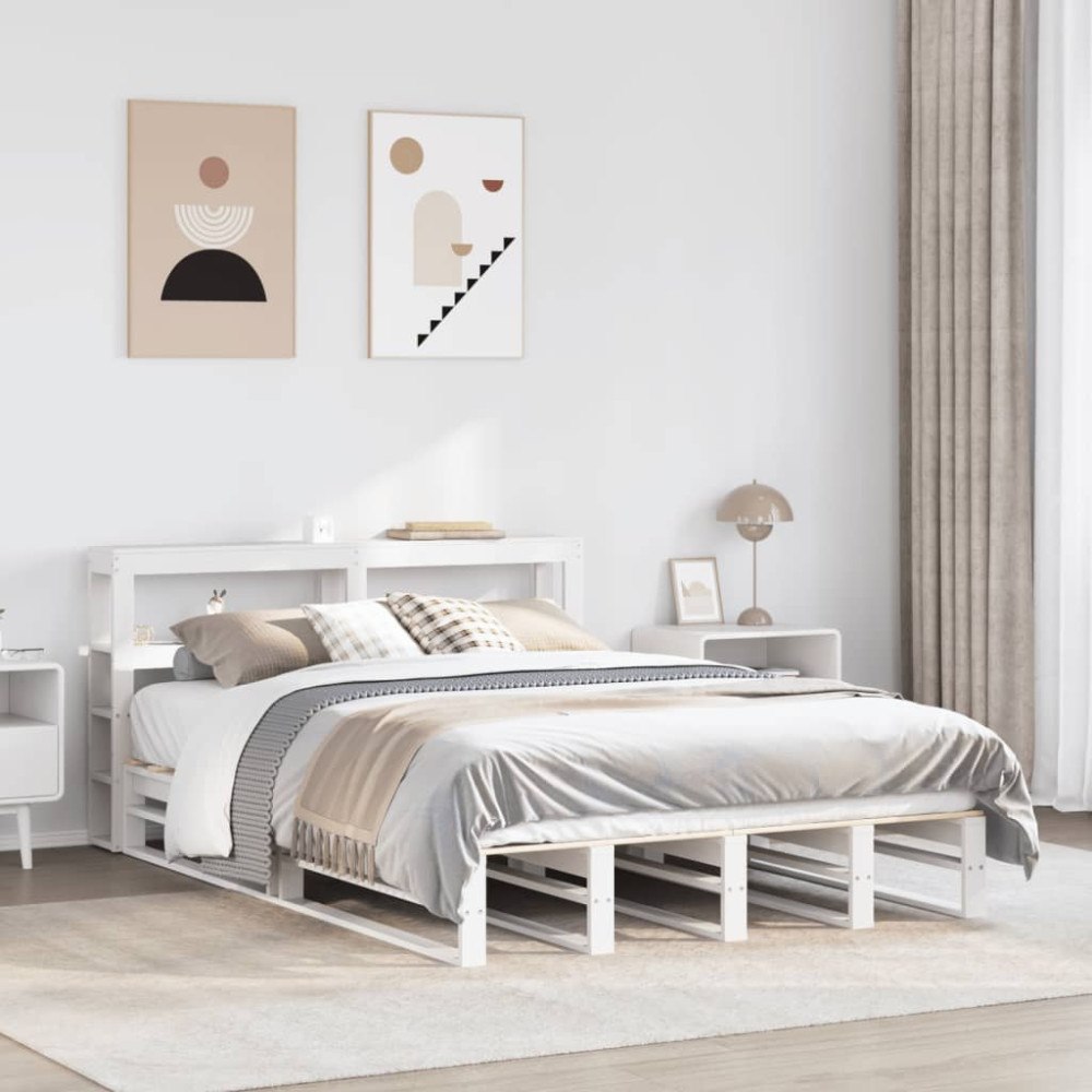 vidaXL Sängram utan madrass vit 140x200 cm massiv furu