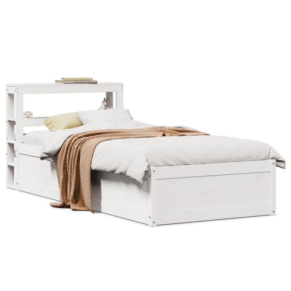 vidaXL Sängram med huvudgavel vit 75x190 cm massivt furu