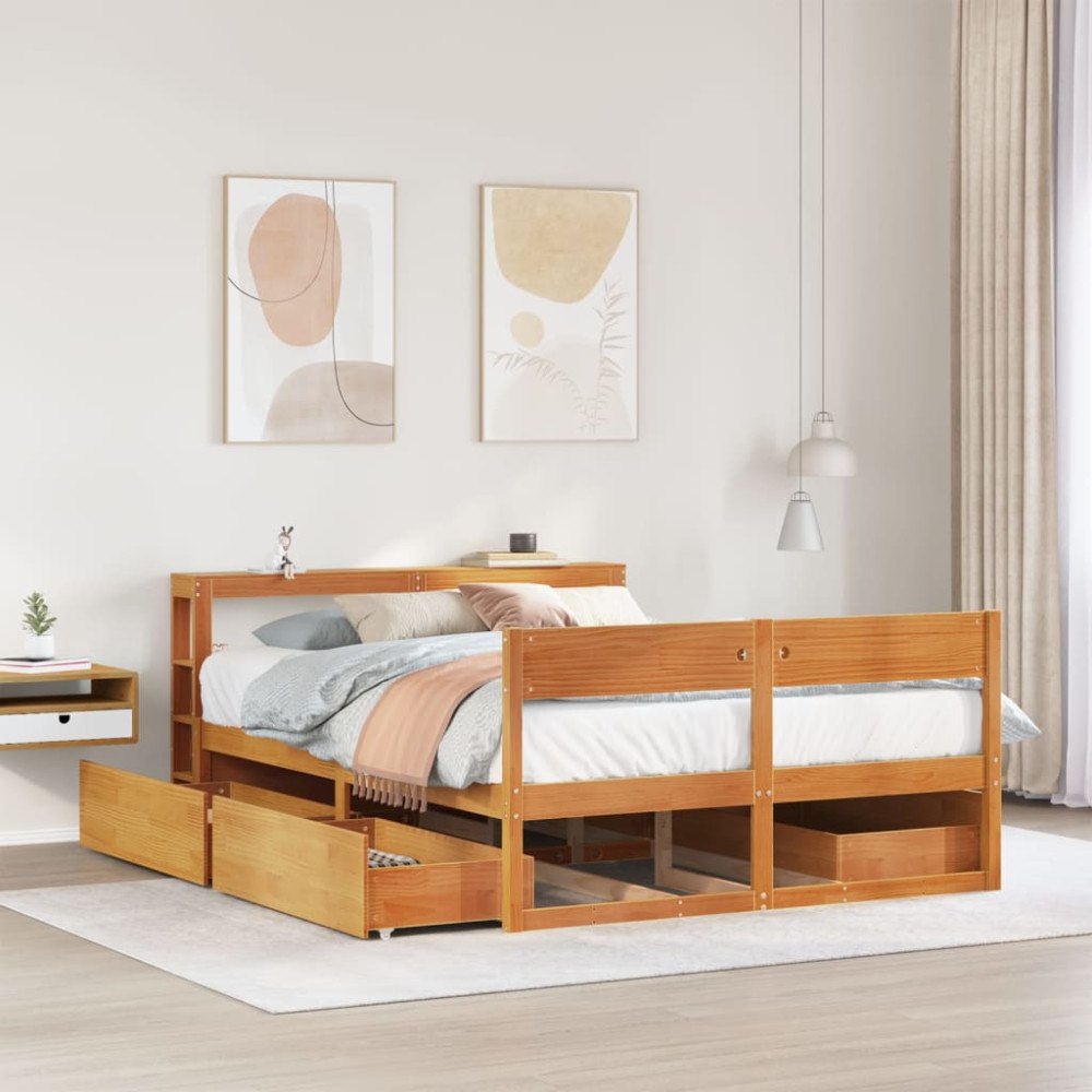vidaXL Sängram utan madrass vaxbrun 120x200 cm massiv furu
