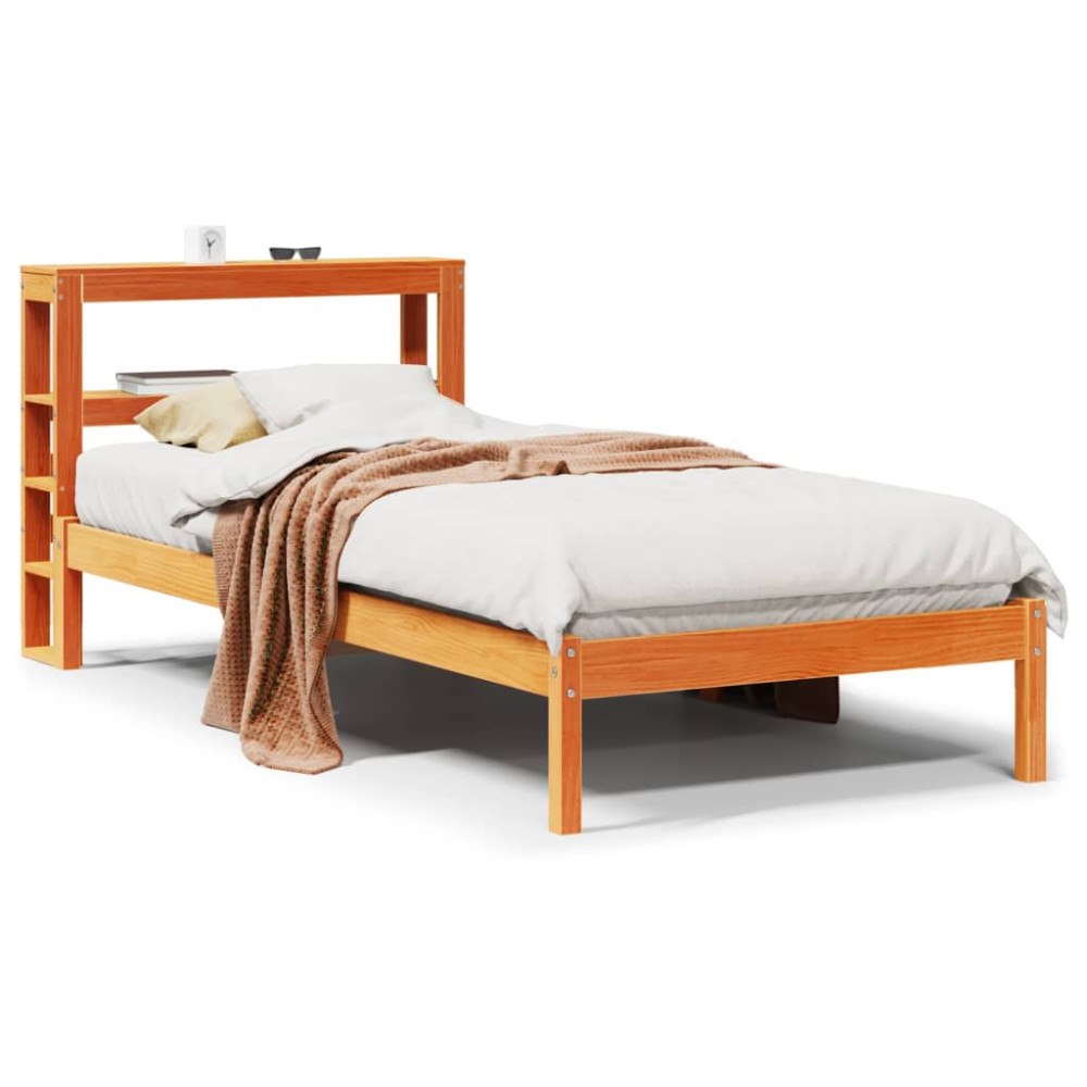 vidaXL Sängram med huvudgavel vaxbrun 100x200 cm massiv furu
